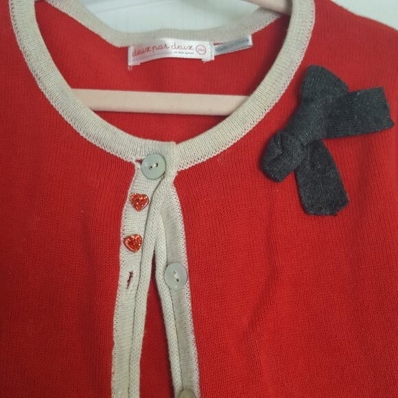 deux par deux Red Cardigan with Polka Dots Hearts Bows - Picture 3 of 4
